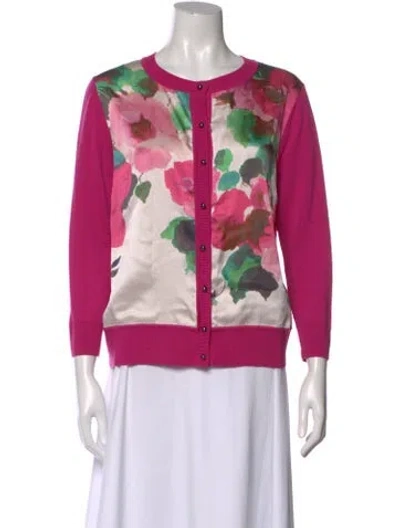 Pre-owned St John Wool Floral Print Sweater In Pink