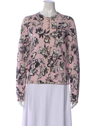 Pre-owned St John Wool Floral Print Sweater In Pink