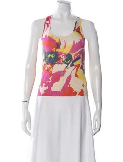 Pre-owned St John Wool Floral Print Sweater In Pink