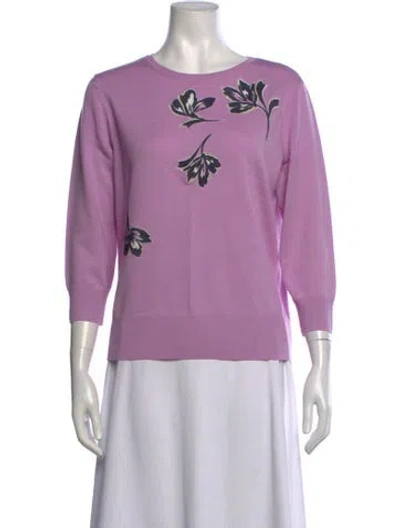 Pre-owned St John Wool Floral Print Sweater In Purple