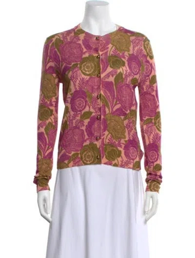 Pre-owned St John Wool Floral Print Sweater W/ Tags In Pink