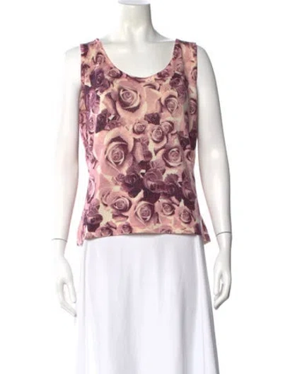 Pre-owned St John Wool Floral Print Sweater W/ Tags In Pink
