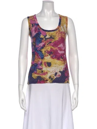 Pre-owned St John Wool Floral Print Top In Pink