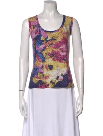 Pre-owned St John Wool Floral Print Top In Red
