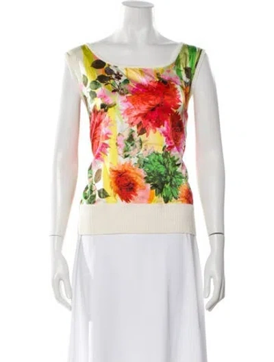 Pre-owned St John Wool Floral Print Top W/ Tags In Multi