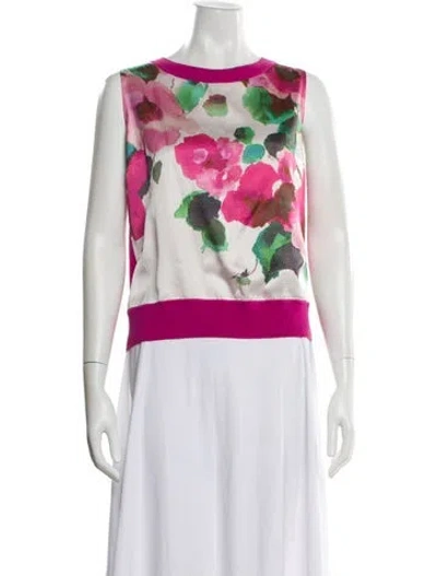 Pre-owned St John Wool Floral Print Top W/ Tags In Pink