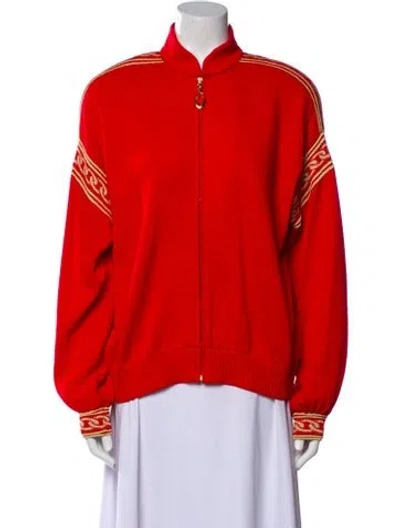 Pre-owned St John Wool Graphic Print Bomber Jacket In Red