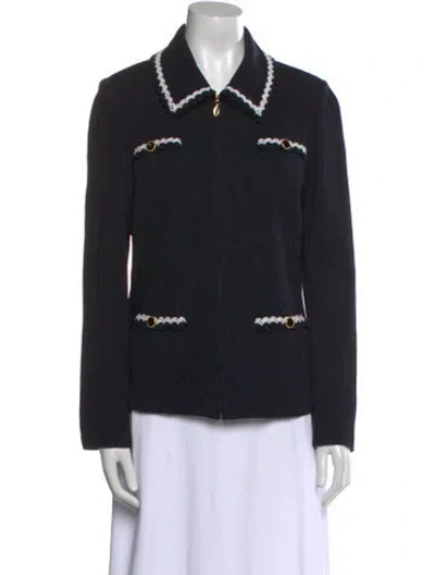 Pre-owned St John Wool Graphic Print Polo In Black