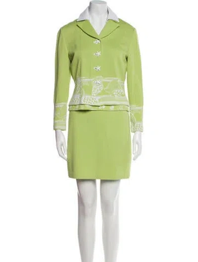 Pre-owned St John Wool Graphic Print Skirt Set In Green