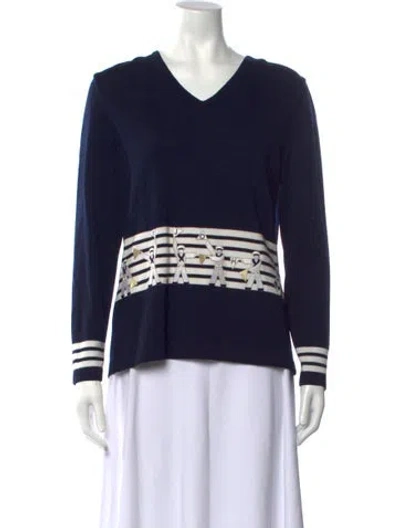 Pre-owned St John Wool Graphic Print Sweater In Blue