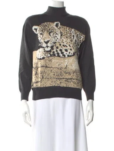 Pre-owned St John Wool Graphic Print Sweater In Gray