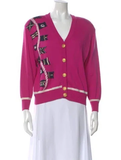 Pre-owned St John Wool Graphic Print Sweater In Pink