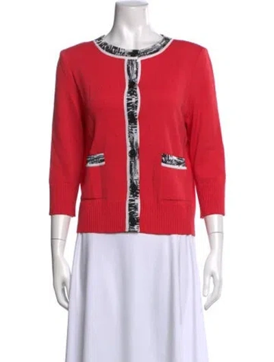 Pre-owned St John Wool Graphic Print Sweater In Pink