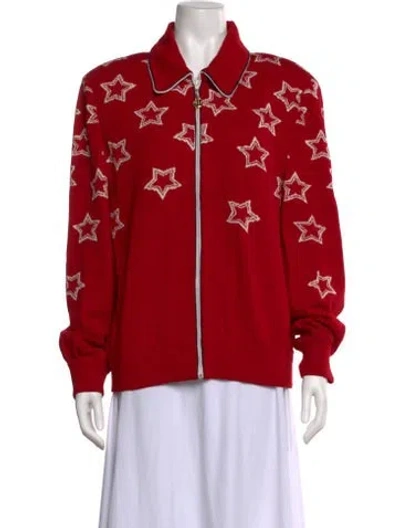 Pre-owned St John Wool Graphic Print Sweater In Red