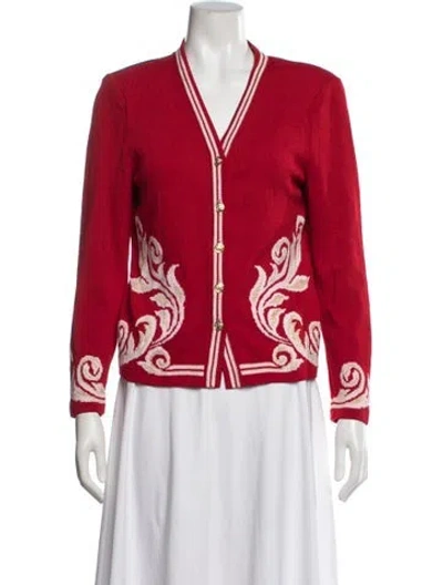 Pre-owned St John Wool Graphic Print Sweater In Red
