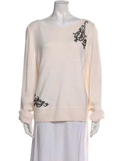 Pre-owned St John Wool Graphic Print Sweater In White