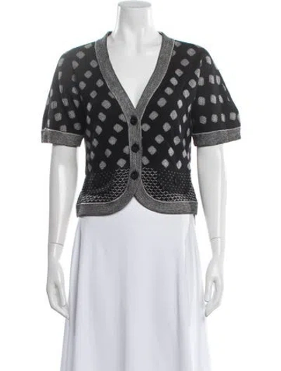 Pre-owned St John Wool Graphic Print Sweater In White