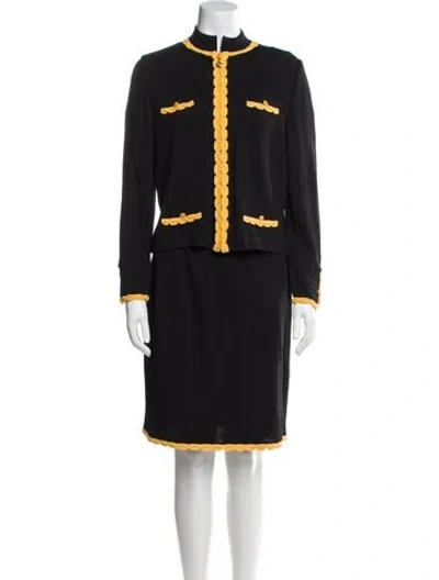 Pre-owned St John Wool Grosgrain Trim Skirt Set In Black