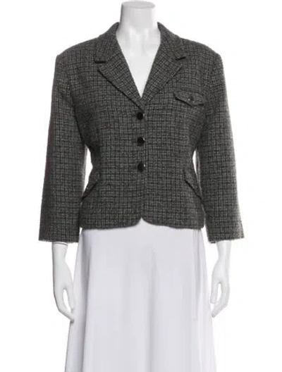 Pre-owned St John Wool Houndstooth Print Blazer In Black