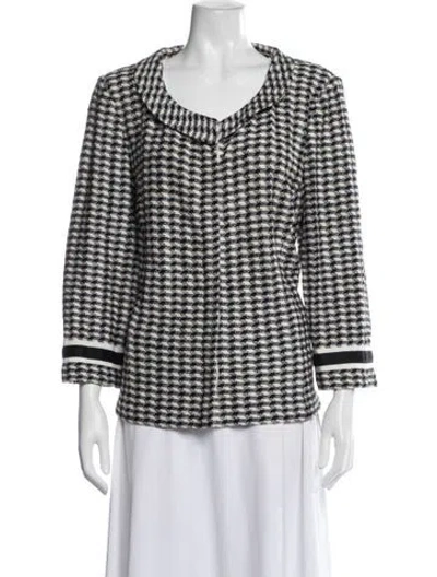 Pre-owned St John Wool Houndstooth Print Blazer In Black