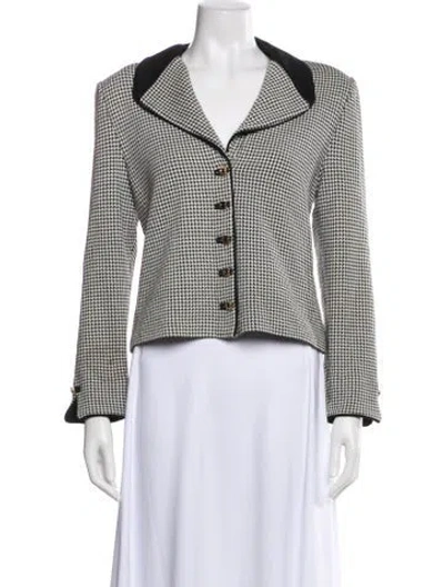 Pre-owned St John Wool Houndstooth Print Blazer In Multi