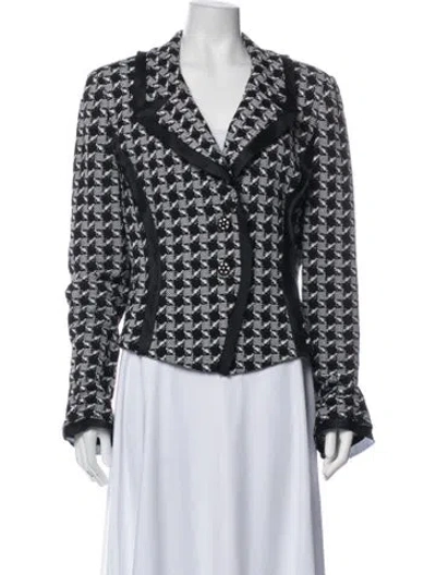 Pre-owned St John Wool Houndstooth Print Blazer In Multicolor