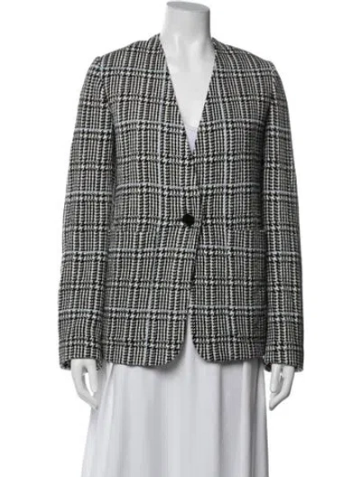 Pre-owned St John Wool Houndstooth Print Blazer W/ Tags In White