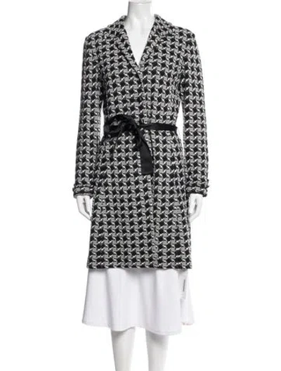 Pre-owned St John Wool Houndstooth Print Coat In Black