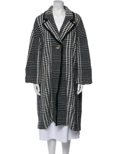 Pre-owned St John Wool Houndstooth Print Coat In Gray