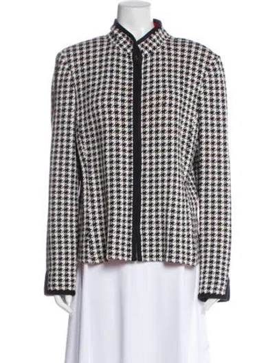 Pre-owned St John Wool Houndstooth Print Evening Jacket In Neutral