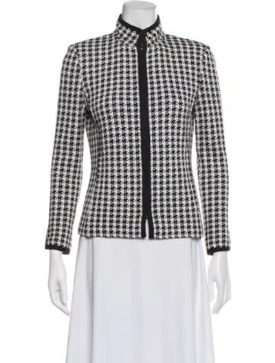 Pre-owned St John Wool Houndstooth Print Evening Jacket In White