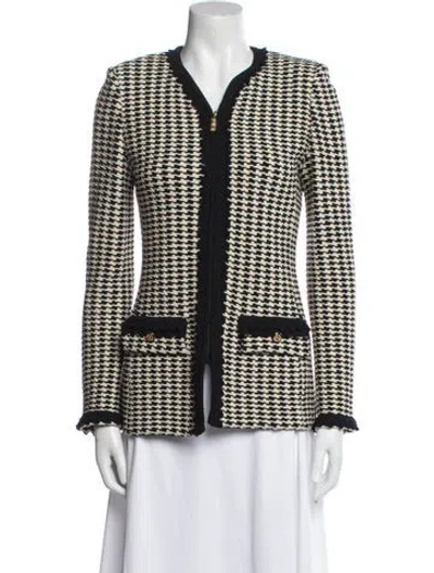 Pre-owned St John Wool Houndstooth Print Jacket In Black