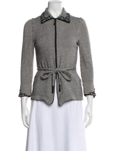 Pre-owned St John Wool Houndstooth Print Jacket In Multi