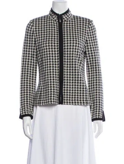 Pre-owned St John Wool Houndstooth Print Jacket In Multi