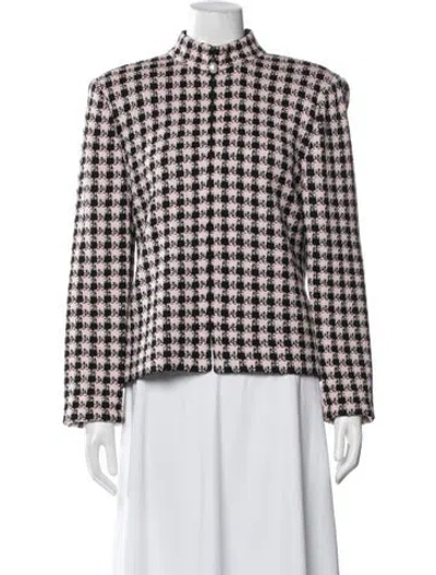 Pre-owned St John Wool Houndstooth Print Jacket In Pink
