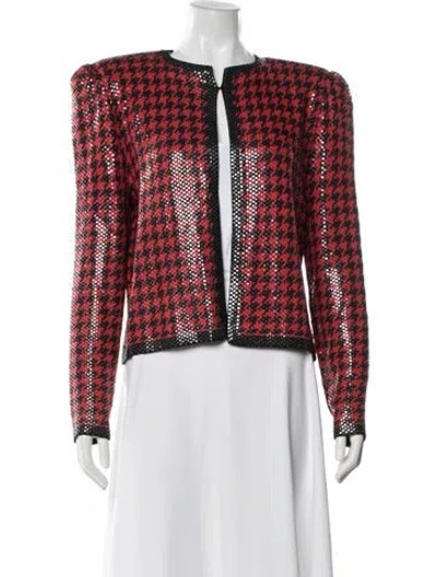 Pre-owned St John Wool Houndstooth Print Jacket In Red
