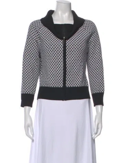 Pre-owned St John Wool Houndstooth Print Sweater In Black