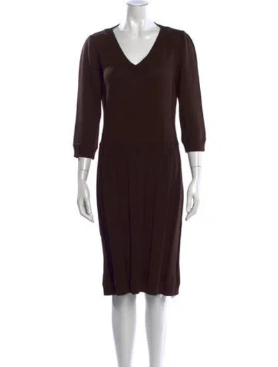 Pre-owned St John Wool Knee-length Dress In Brown