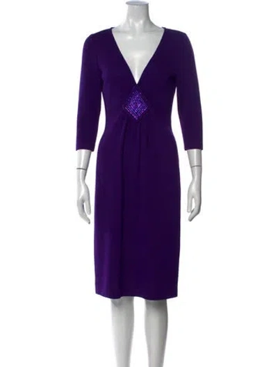 Pre-owned St John Wool Knee-length Dress In Purple