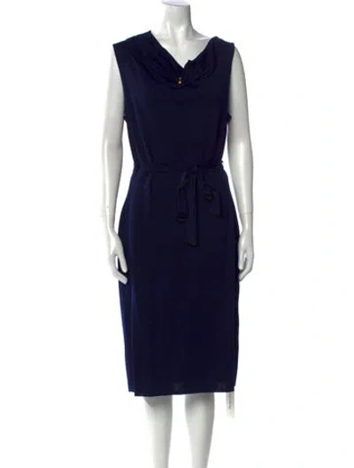 Pre-owned St John Wool Knee-length Dress W/ Tags In Blue