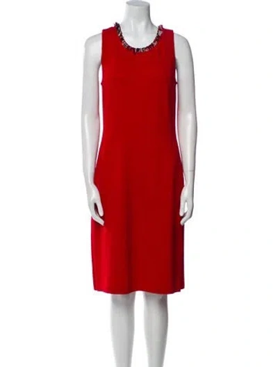 Pre-owned St John Wool Knee-length Dress W/ Tags In Red