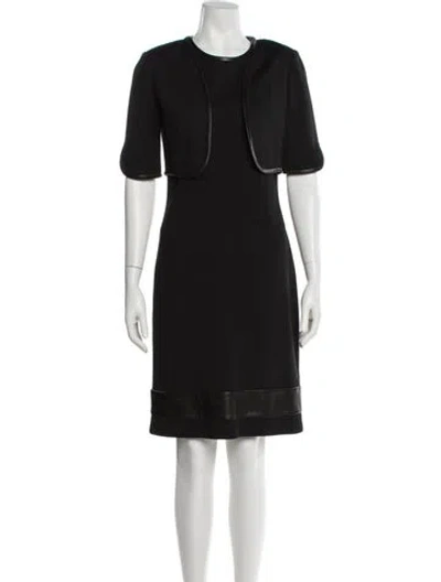 Pre-owned St John Wool Leather Trim Embellishment Dress Set In Black