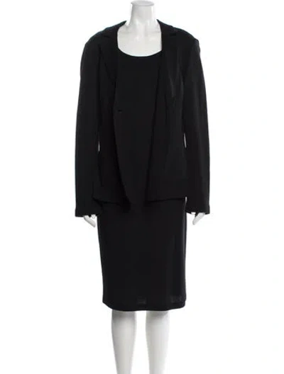 Pre-owned St John Wool Leather Trim Embellishment Dress Set In Black