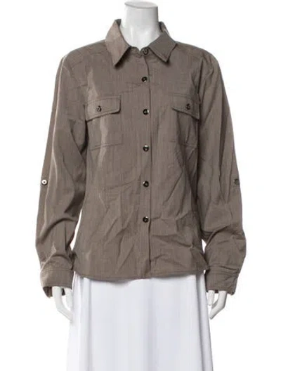 Pre-owned St John Wool Long Sleeve Button-up Top In Neutral