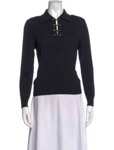 Pre-owned St John Wool Long Sleeve Polo In Black
