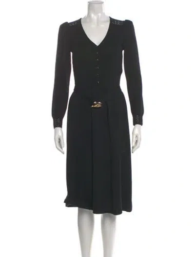 Pre-owned St John Wool Midi Length Dress In Black