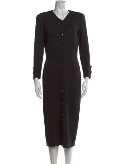Pre-owned St John Wool Midi Length Dress In Black