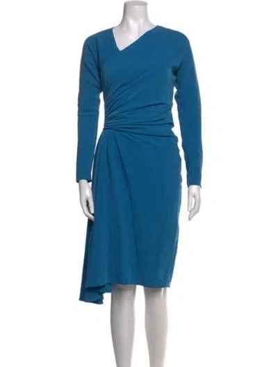 Pre-owned St John Wool Midi Length Dress In Blue