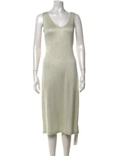 Pre-owned St John Wool Midi Length Dress In Metallic/neutrals