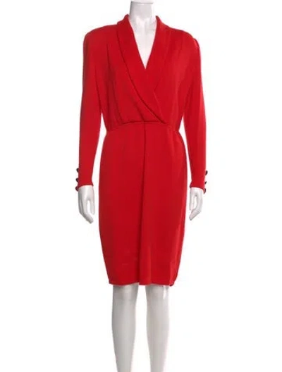 Pre-owned St John Wool Midi Length Dress In Red